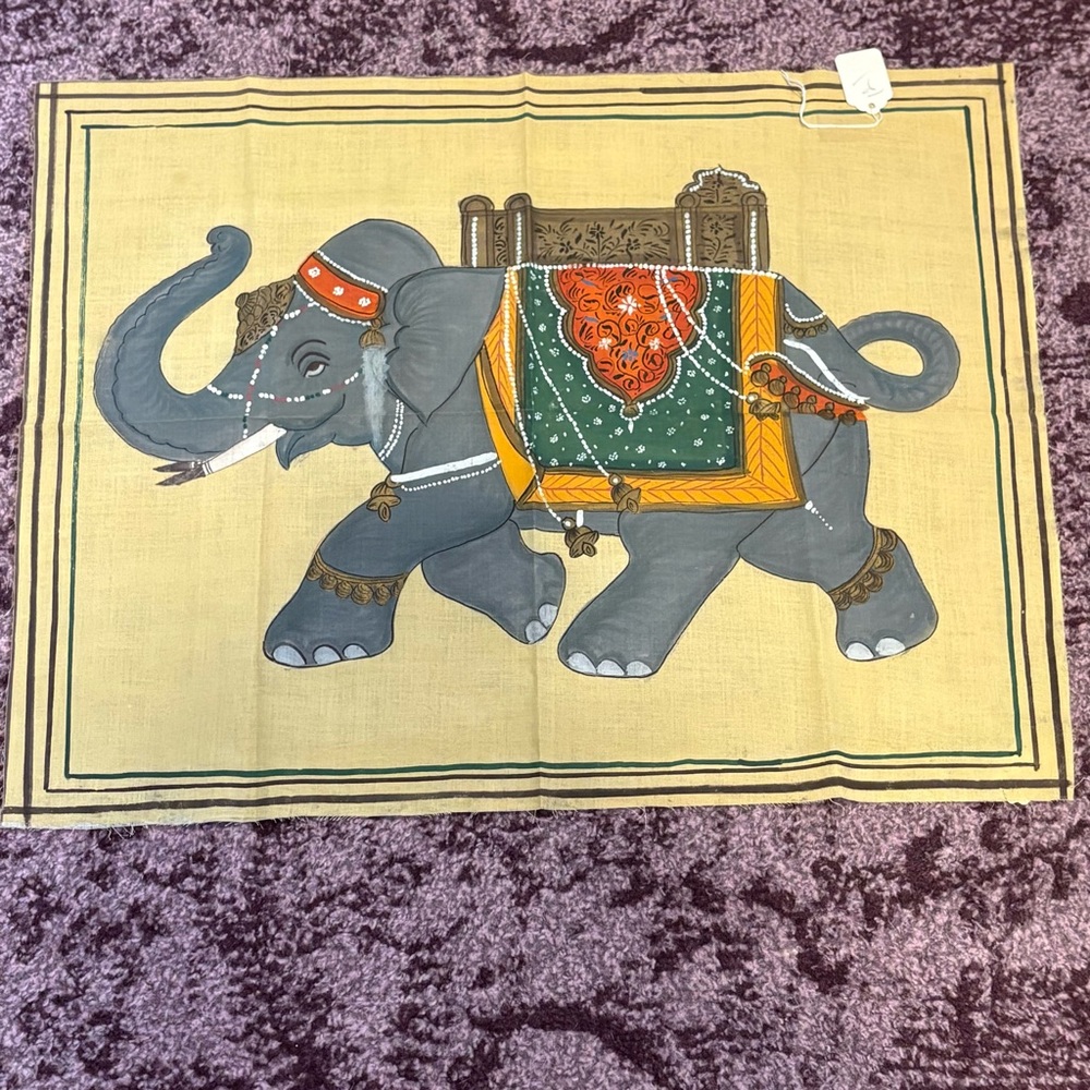Made in India * Vintage Elephant Painting Tapestry Cloth Fabric EUC Retro Indian - Picture 3 of 11